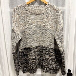 Cupio Chunky Knit Crew Neck Sweater Tan Gray Black Large